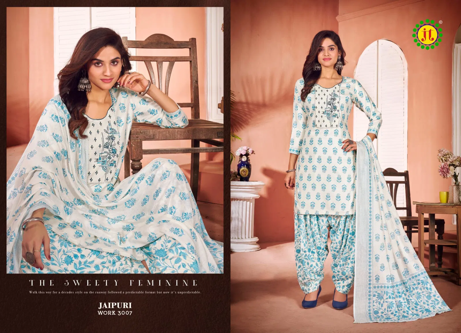 Jt Jaipuri Work Rayon Vol 3 Rayon Embroidery Printed Dress Material Wholesalers In Delhi
